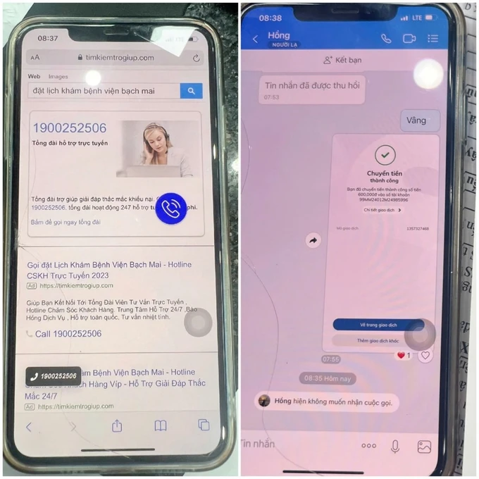 Hình ảnh người dân phản ánh về việc bị lừa đảo khi đặt lịch khám bệnh  