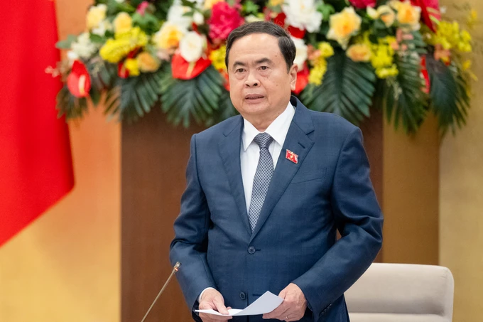 Chủ tịch Quốc hội Trần Thanh Mẫn phát biểu tại hội nghị. Ảnh: VIẾT CHUNG MẪN 6.jpg