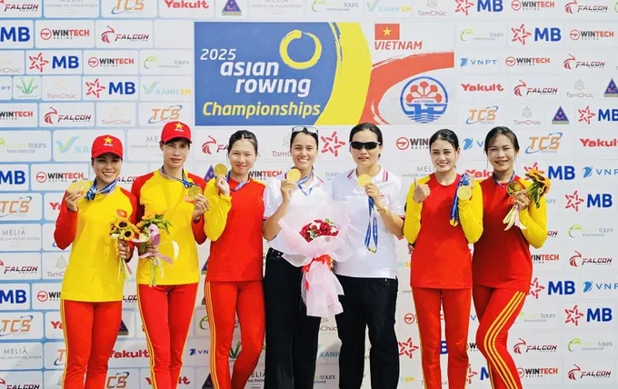 Đội tuyển rowing Việt Nam giành thêm HCV vào ngày cuối tại giải vô địch châu Á 2025. Ảnh: VSF
