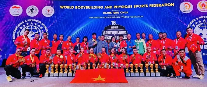 Đội tuyển thể hình Việt Nam có 10 HCV tại giải vô địch thế giới 2025. Ảnh: VBWF