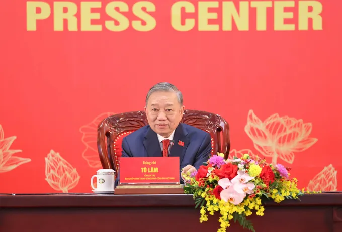 Tổng Bí thư Ban Chấp hành Trung ương Đảng khóa XIV Tô Lâm chủ trì họp báo quốc tế. Ảnh: QUANG PHÚC