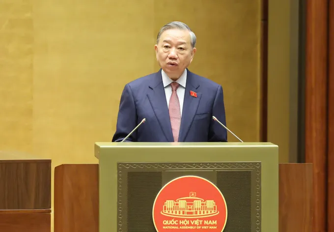 Tổng Bí thư Tô Lâm phát biểu tại phiên khai mạc kỳ họp thứ nhất, Quốc hội khóa XVI, sáng 6-4. Ảnh QUANG PHÚC