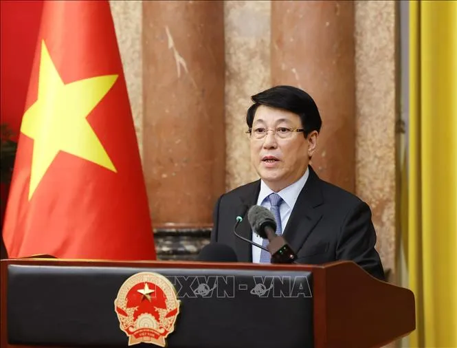 Nguyên Chủ tịch nước Lương Cường phát biểu. Ảnh: Lâm Khánh/TTXVN