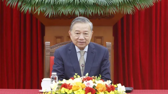 Tổng Bí thư Tô Lâm điện đàm với Tổng thống Hàn Quốc Lee Jae Myung. Ảnh: TTXVN 