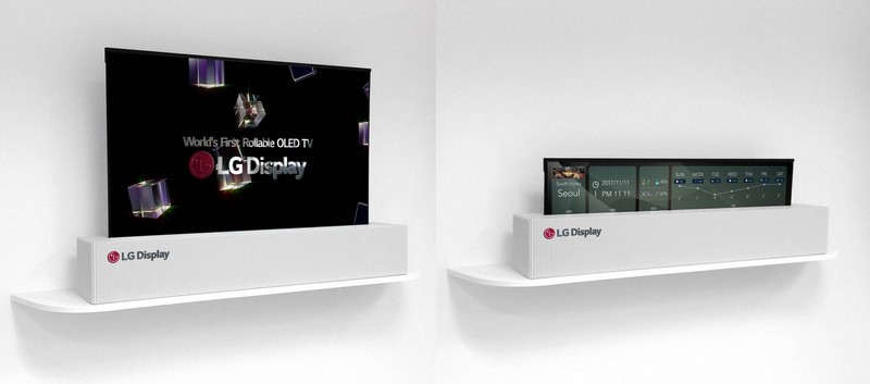 LG Display在2018年CES國際消費電子展（CES2018）上首次公開65英寸超高清（UHD）卷軸式顯示器。（圖源：互聯網）
