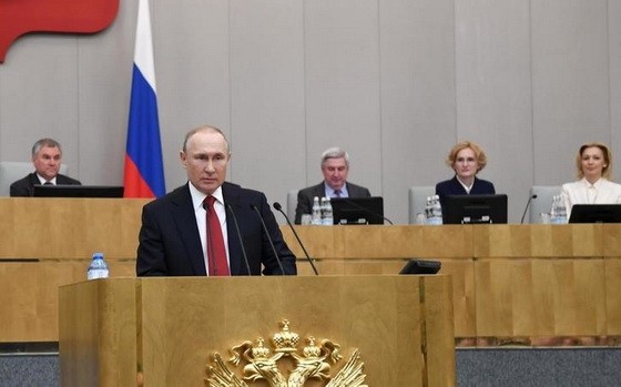 俄羅斯總統普京10日在國家杜馬發表講話。（圖源：DPA）