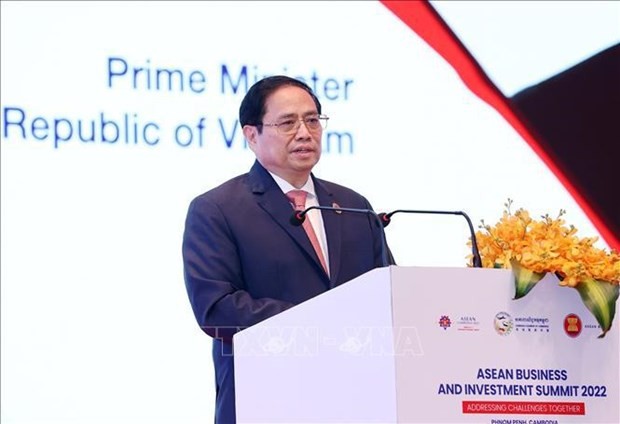 范明政總理在二〇二二年東盟商務與投資峰會上發表講話。（圖：越通社）