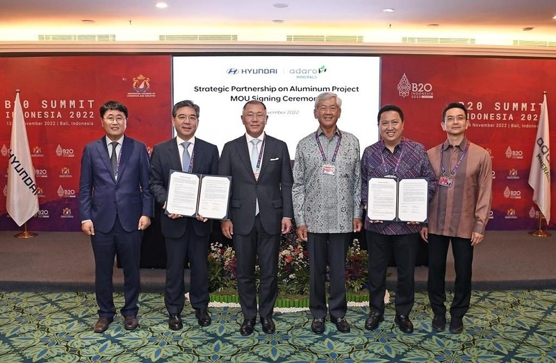 現代汽車與印尼阿達羅鋁業簽署供貨協議。（圖：現代汽車）