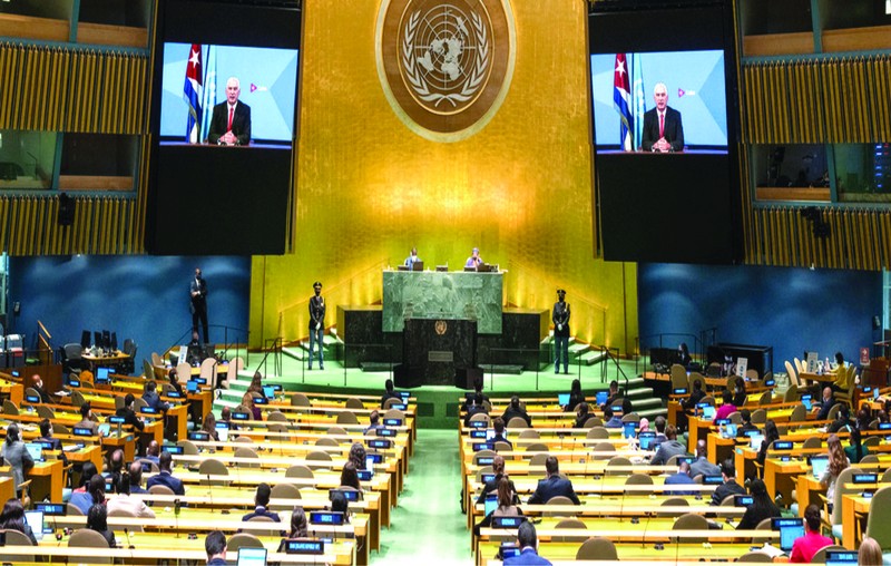 古巴國家主席迪亞斯-卡內爾在聯大會發言。