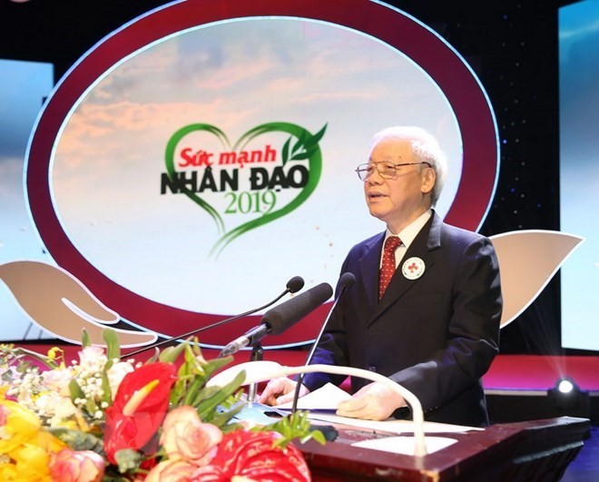 Party General Secretary and President Nguyen Phu Trong addresses the “Strength of humanity 2019” prorgamme in Hanoi on January 13 (Photo: VNA)