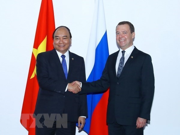 Prime Minister Nguyen Xuan Phuc (L) and his Russian counterpart D.A.Medvedev (Source: VNA)