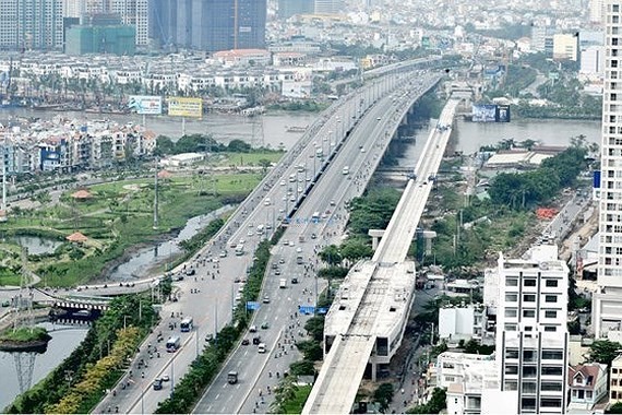 Ben Thanh-Suoi Tien metro line’s stretch spans over the Saigon River (Photo: SGGP)