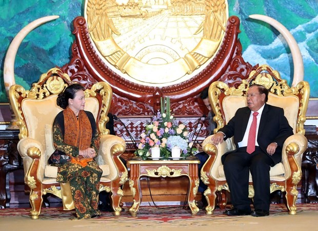 NA Chairwoman Nguyen Thi Kim Ngan and Lao Party General Secretary and President Bounnhang Vorachith (Photo: VNA)