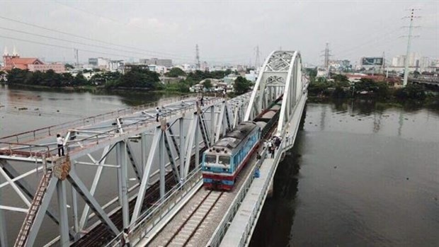 The new Binh Loi Bridge crossing Sai Gon River in HCM City opens to train traffic on September 14. (Photo: VNA/VNS)