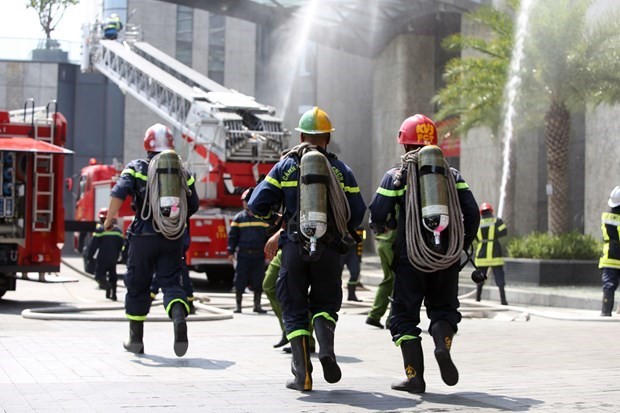 At the firefighting drill (Photo: VNA)