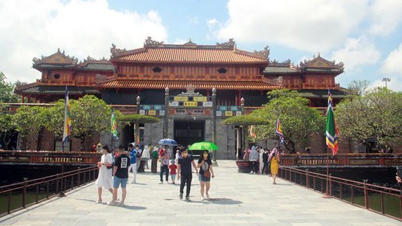 Tourists visit Imperial Citadel of Hue.