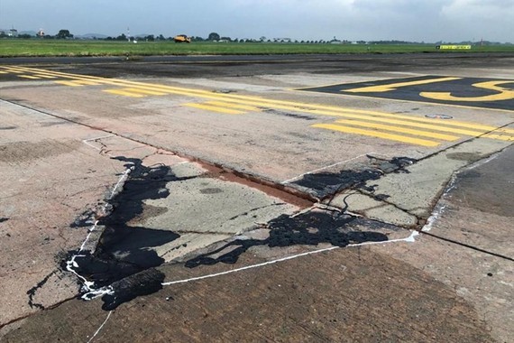 Damaged runways in Noi Bai Aiport